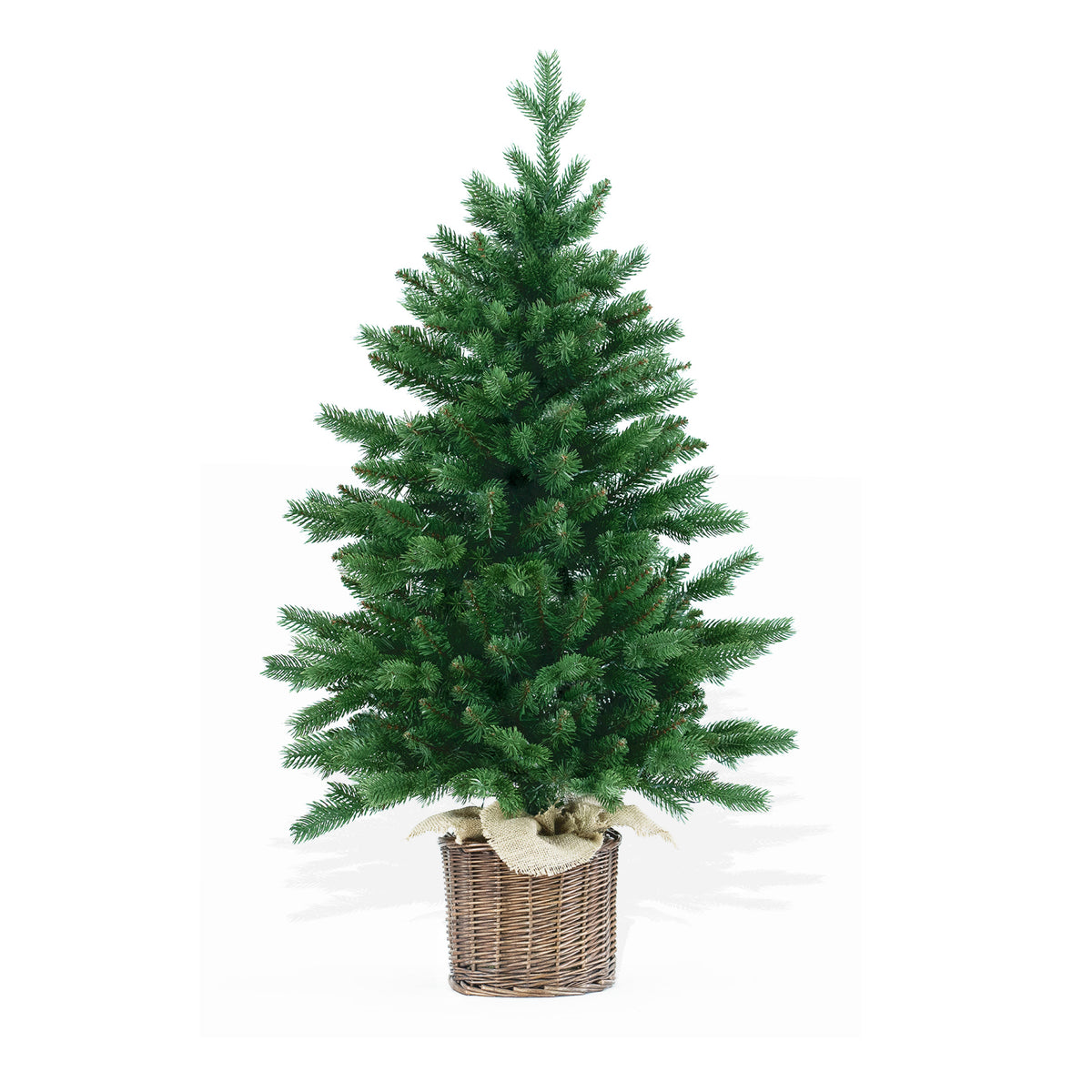 Albero di Natale da tavolo, Real touch, base in juta e vaso in vimini - Ulisse